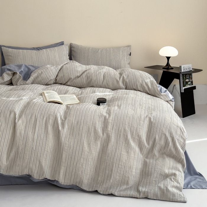 91家纺网 家纺一手货源 找家纺 席世家 2025新款全棉色织提花四件套-速写 速写-灰