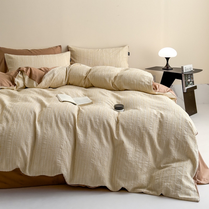 91家纺网 家纺一手货源 找家纺 席世家 2025新款全棉色织提花四件套-速写 速写-卡其