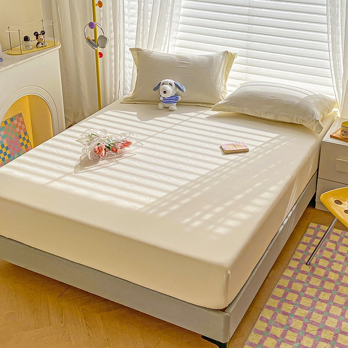 91家纺网 家纺一手货源 找家纺 恬澳家纺 2025新款森系水洗棉无印风单床笠 森系-奶白