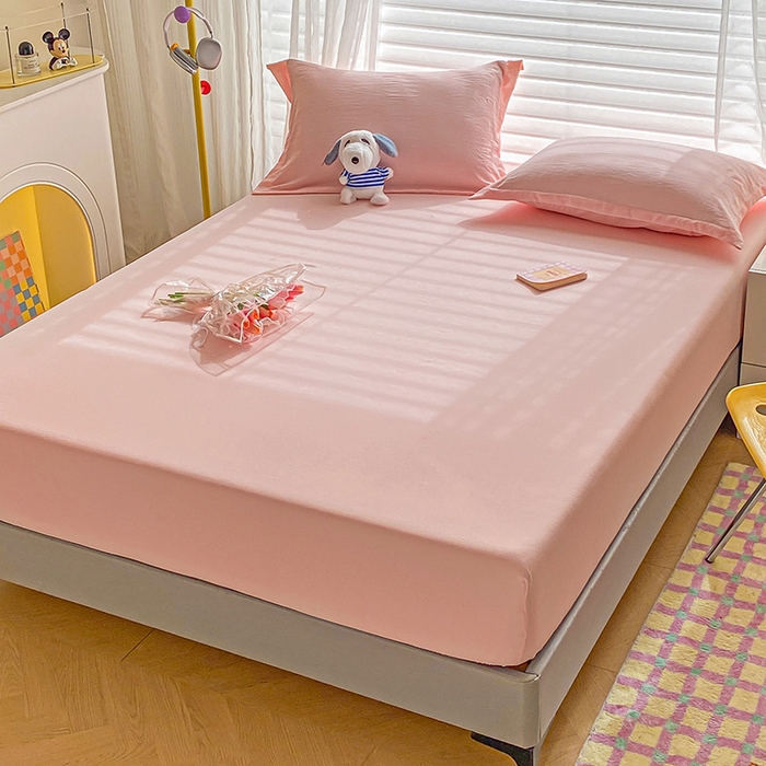 91家纺网 家纺一手货源 找家纺 恬澳家纺 2025新款森系水洗棉无印风单床笠 森系-胭脂粉