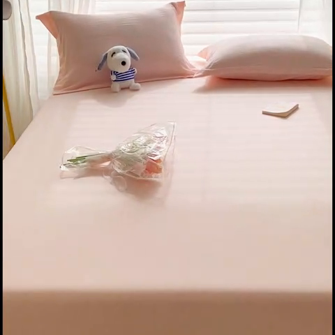 91家纺网 家纺一手货源 找家纺 恬澳家纺 2025新款森系水洗棉无印风单床笠 森系-胭脂粉