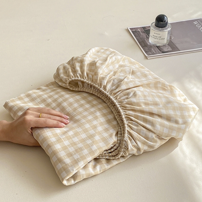 91家纺网 家纺一手货源 找家纺 恬澳家纺 2025新款森系水洗棉无印风单床笠 森系-咖格