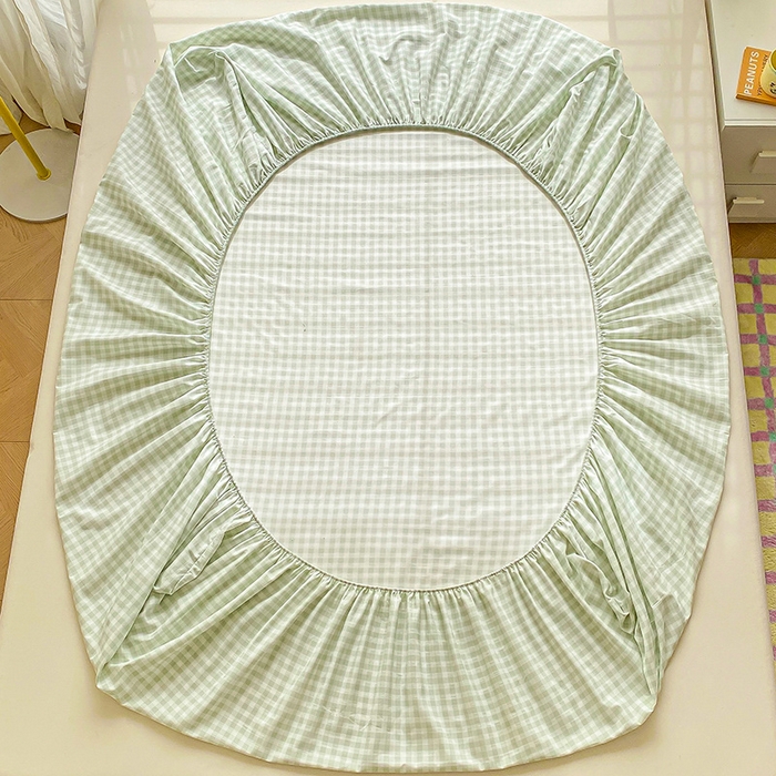 91家纺网 家纺一手货源 找家纺 恬澳家纺 2025新款森系水洗棉无印风单床笠 森系-绿格