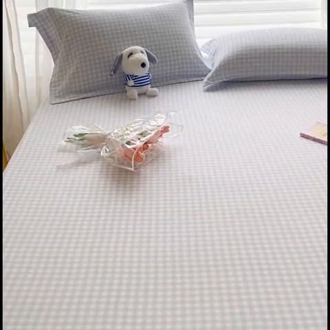 91家纺网 家纺一手货源 找家纺 恬澳家纺 2025新款森系水洗棉无印风单床笠 森系-蓝格