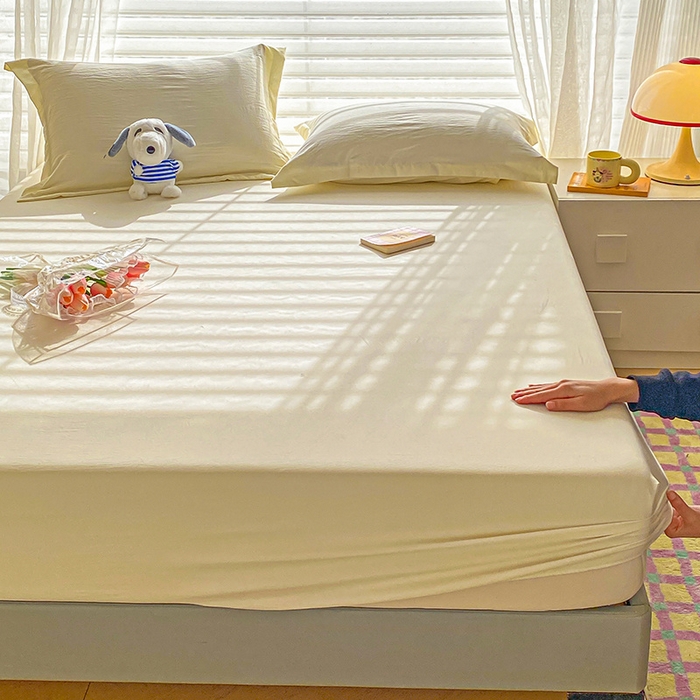 91家纺网 家纺一手货源 找家纺 恬澳家纺 2025新款森系水洗棉无印风单床笠 森系-奶白