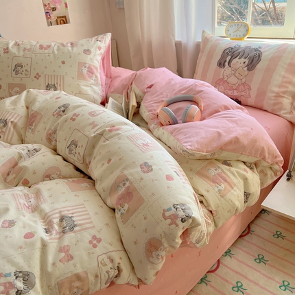 91家纺网 家纺一手货源 找家纺 六巷胡同 2025新款INS卡通童趣混搭风全棉卡通四件套 混搭-公主宠物趴