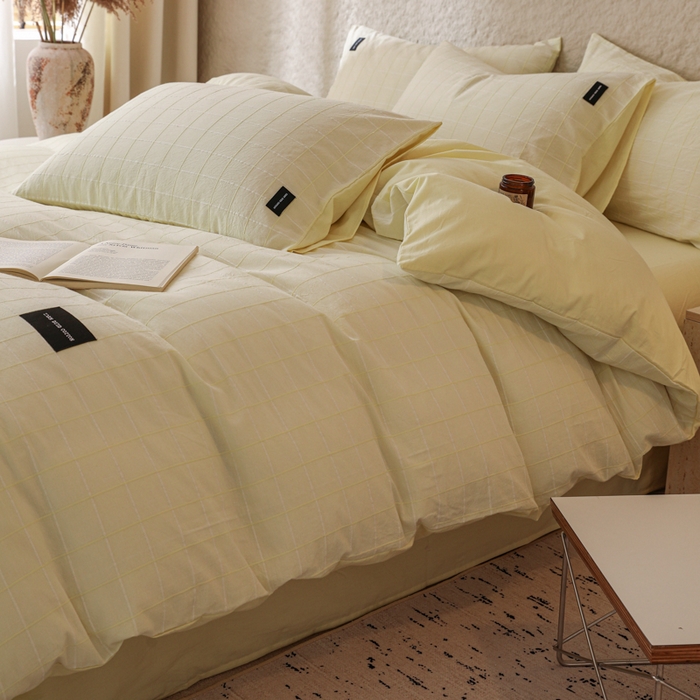 91家纺网 家纺一手货源 找家纺 呗旺鹿 2025新款静奢风-锦绣系列全棉色织提花小方格四件套 锦绣桂花飘香