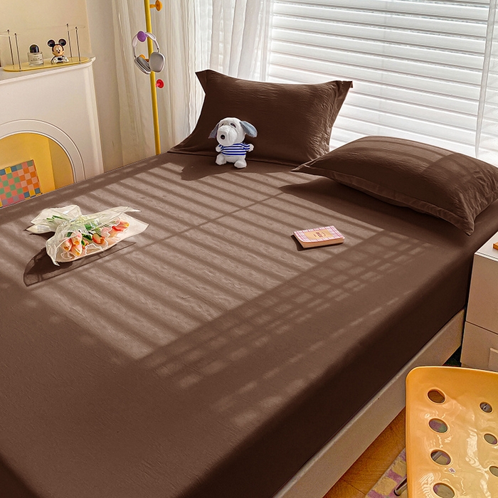 91家纺网 家纺一手货源 找家纺 恬澳家纺 2025新款森系水洗棉无印风单床笠 森系-巧克力