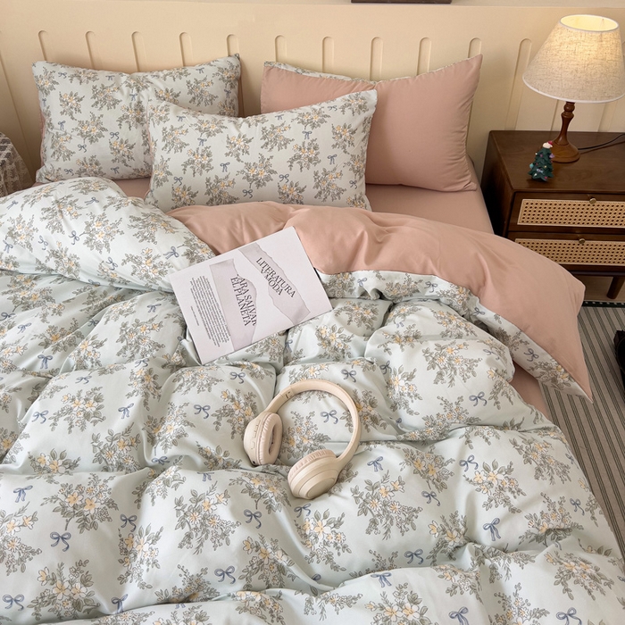 91家纺网 家纺一手货源 找家纺 金梦拉家纺 2025爆款新款A类加厚有氧针织棉双层纱四件套（吊边版）浅海繁星