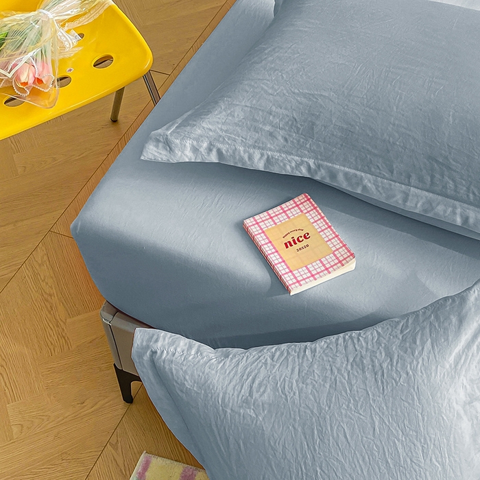 91家纺网 家纺一手货源 找家纺 恬澳家纺 2025新款森系水洗棉无印风单床笠 森系-雾蓝