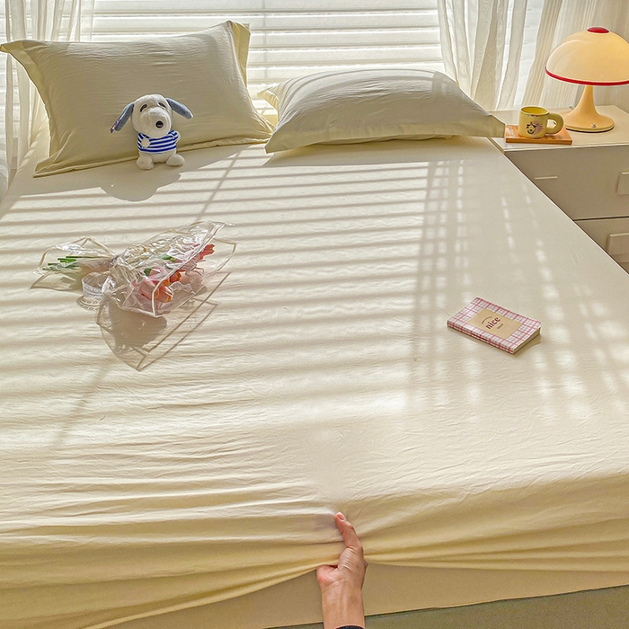 91家纺网 家纺一手货源 找家纺 恬澳家纺 2025新款森系水洗棉无印风单床笠 森系-奶白