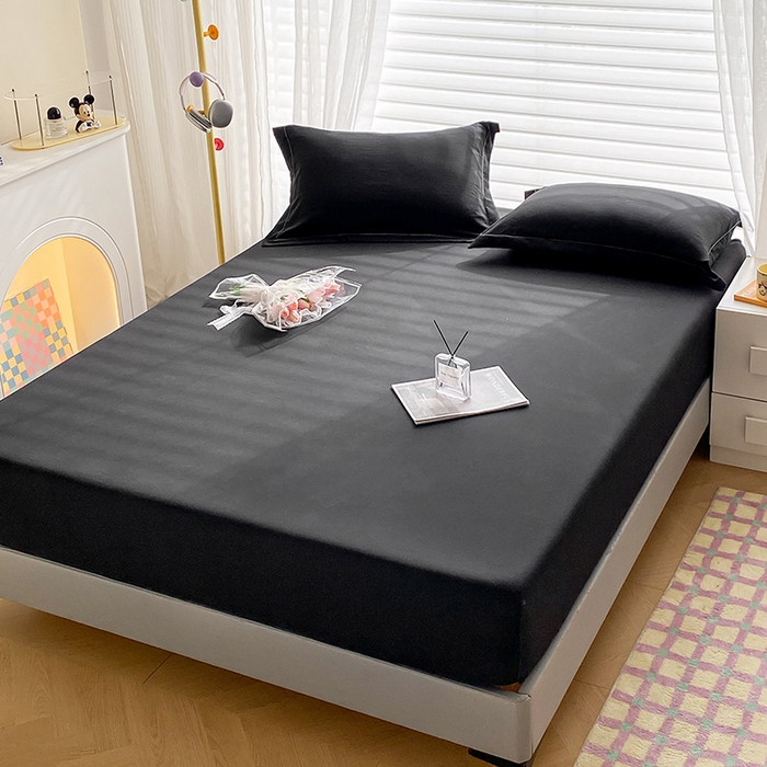 91家纺网 家纺一手货源 找家纺 恬澳家纺 2025新款森系水洗棉无印风单床笠 森系-墨黑