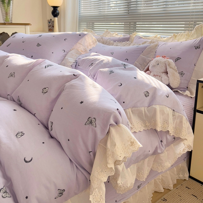 91家纺网 家纺一手货源 找家纺 （总）富米莱（原臻工厂） 2025新款A类针织双层纱花边款四件套床盖四件套