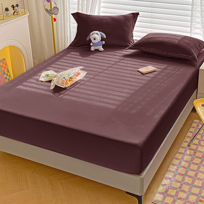 91家纺网 家纺一手货源 找家纺 恬澳家纺 2025新款森系水洗棉无印风单床笠 森系-椰棕色