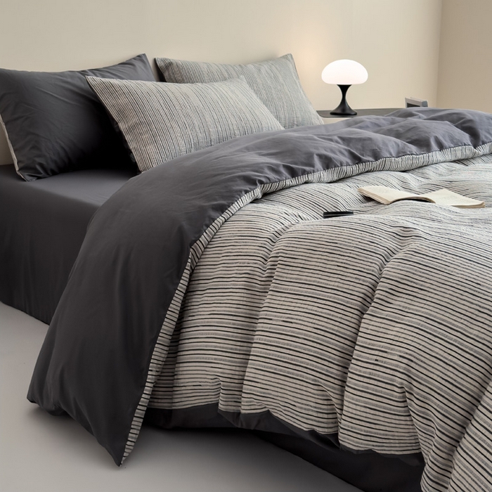 91家纺网 家纺一手货源 找家纺 席世家 2025新款全棉色织提花四件套-速写 速写-黑