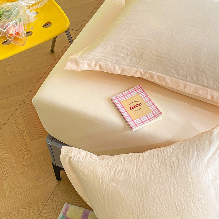 91家纺网 家纺一手货源 找家纺 恬澳家纺 2025新款森系水洗棉无印风单床笠 森系-嫩黄