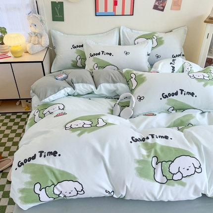 91家纺网 家纺一手货源 找家纺 （总）卡斯诺家纺馆 2025新款A类亲肤芦荟棉水洗棉印花四件套（下载文件夹包含买家秀）