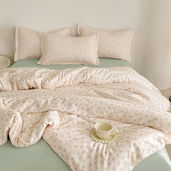 91家纺网 家纺一手货源 找家纺 壹号库 2025秋冬新款针织双层纱小清新印花四件套（专版花型） 半亩花田