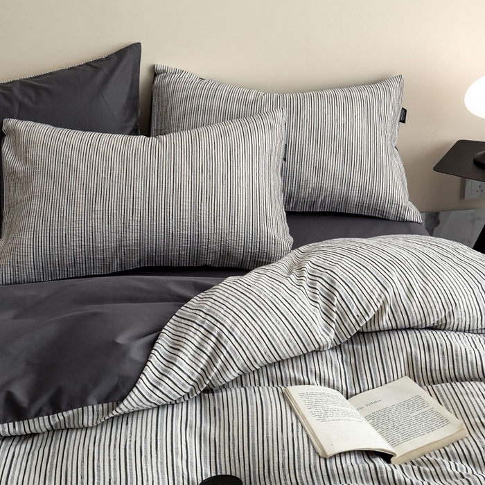 91家纺网 家纺一手货源 找家纺 席世家 2025新款全棉色织提花四件套-速写 速写-黑