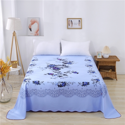 91家纺网 家纺一手货源 找家纺 居美良品 2025新款国民床单老式床单老粗布床单老上海床单-富贵牡丹花边款 富贵牡丹花边款-蓝色