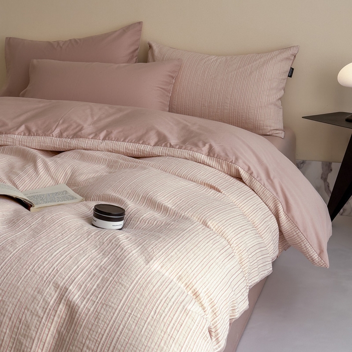 91家纺网 家纺一手货源 找家纺 席世家 2025新款全棉色织提花四件套-速写 速写-粉