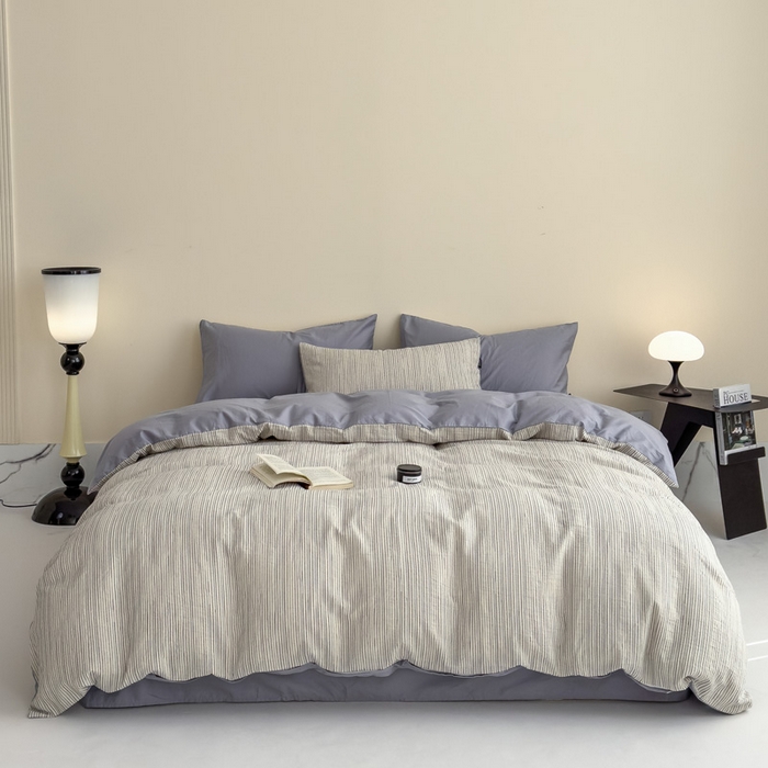 91家纺网 家纺一手货源 找家纺 席世家 2025新款全棉色织提花四件套-速写 速写-灰