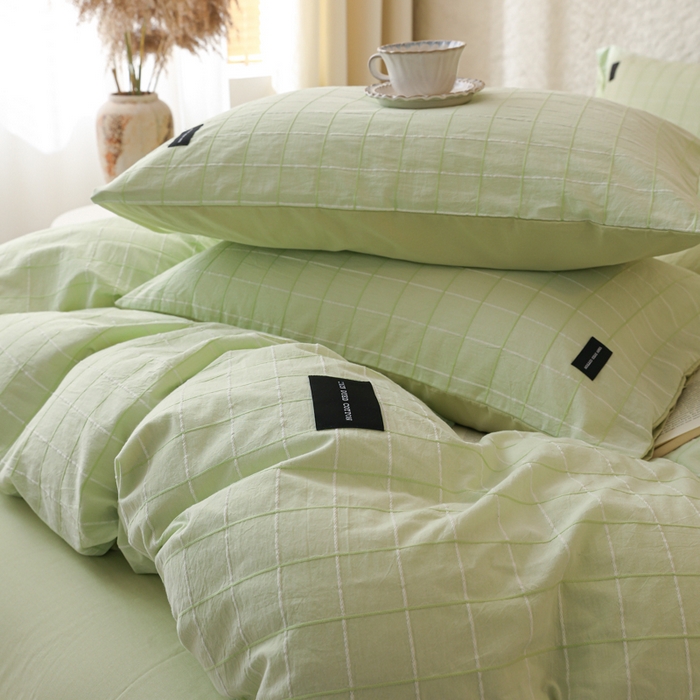 91家纺网 家纺一手货源 找家纺 呗旺鹿 2025新款静奢风-锦绣系列全棉色织提花小方格四件套 锦绣茉香奶绿