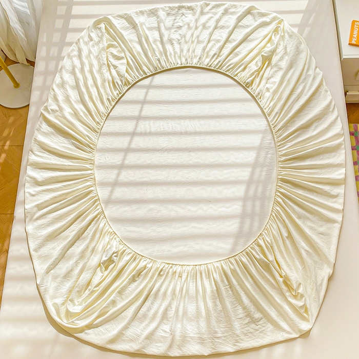 91家纺网 家纺一手货源 找家纺 恬澳家纺 2025新款森系水洗棉无印风单床笠 森系-奶白