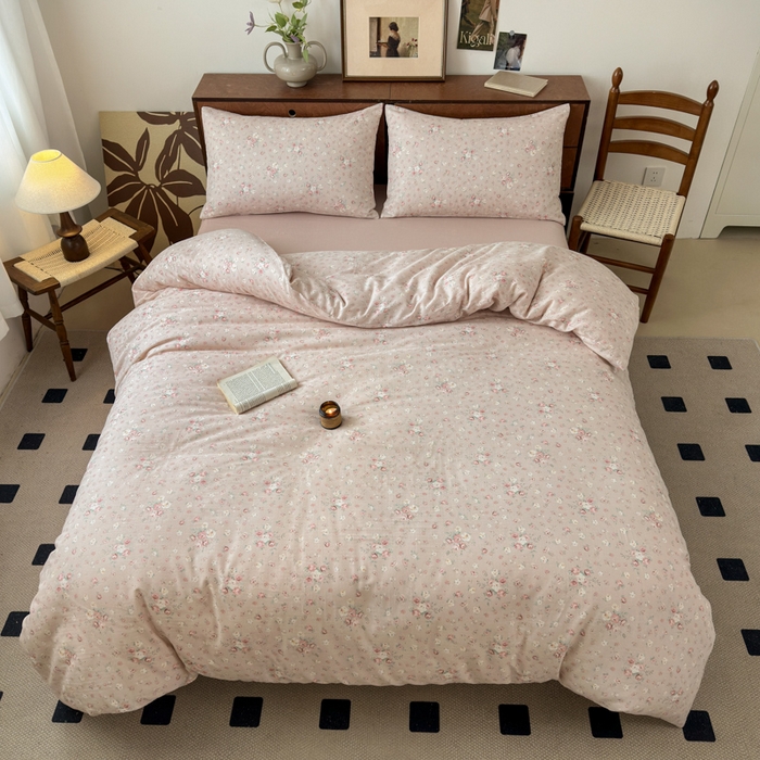 91家纺网 家纺一手货源 找家纺 2025新款全棉A类双层纱四件套系列-床拍 玫瑰庄园