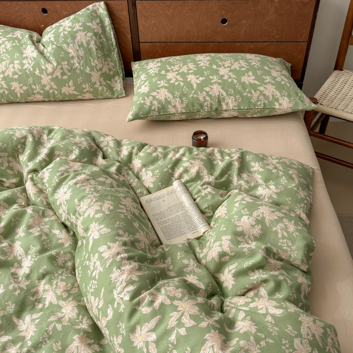 91家纺网 家纺一手货源 找家纺 2025新款全棉A类双层纱四件套系列-床拍 温婉花语