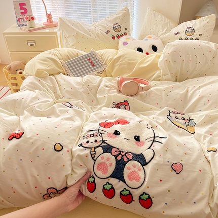 91家纺网 家纺一手货源 找家纺 优承佳生活馆 2025新款水洗m毛巾绣四件套 蛋糕猫