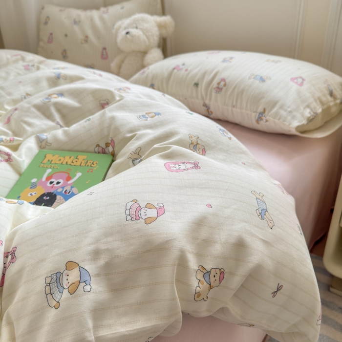 91家纺网 家纺一手货源 找家纺 2025新款全棉A类双层纱四件套系列-床拍 嬉戏谷