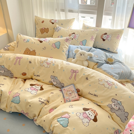 吉象家纺 2025新款全棉斜纹印花四件套 好奇狗