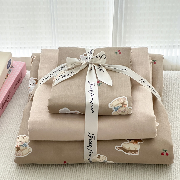 91家纺网 家纺一手货源 找家纺 2025新款全棉A类双层纱四件套系列-叠拍 可爱西高地