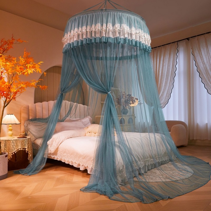 91家纺网 家纺一手货源 找家纺 雪姿家纺 2025新款圆顶公主风落地蚊帐-倾城 倾城-海洋兰