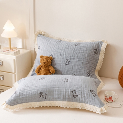 91家纺网 家纺一手货源 找家纺 （总）麻依 2025新款棉花糖枕巾全棉四层纱布双层花边