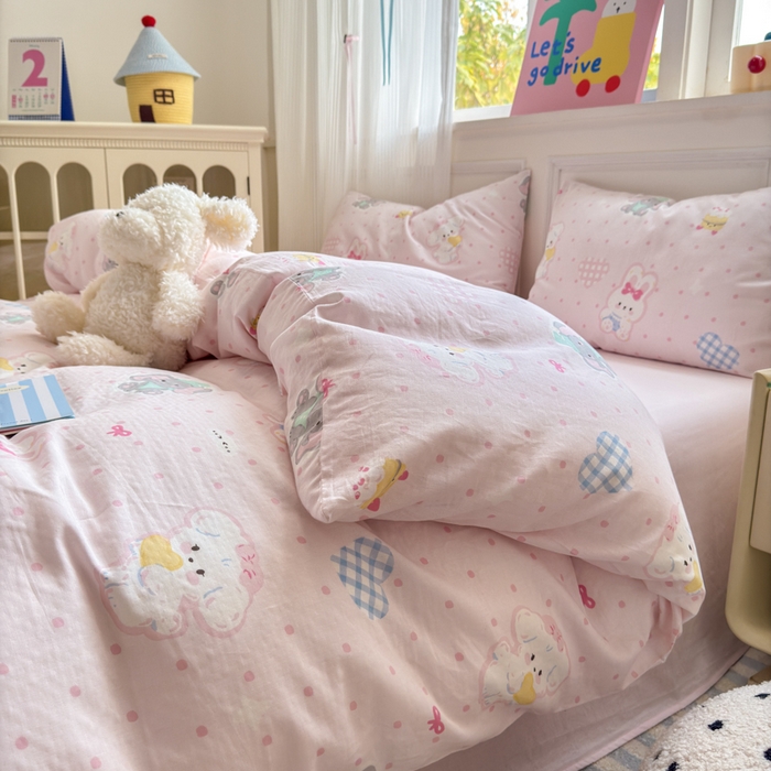 91家纺网 家纺一手货源 找家纺 2025新款全棉A类双层纱四件套系列-床拍 趣味王国