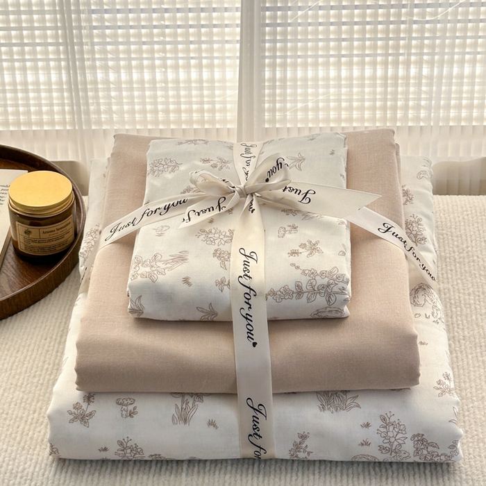 91家纺网 家纺一手货源 找家纺 2025新款全棉A类双层纱四件套系列-叠拍 松鼠小姐