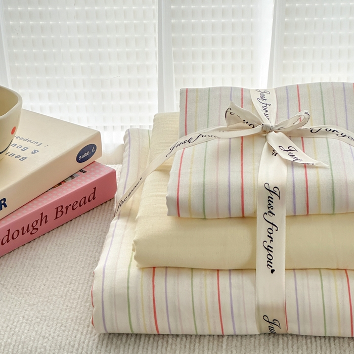 91家纺网 家纺一手货源 找家纺 2025新款全棉A类双层纱四件套系列-叠拍 简约派