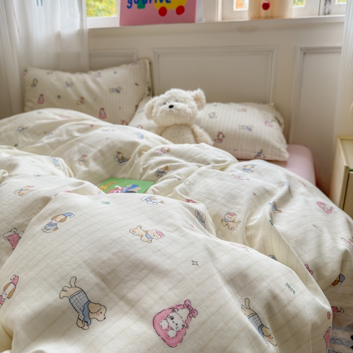 91家纺网 家纺一手货源 找家纺 2025新款全棉A类双层纱四件套系列-床拍 嬉戏谷