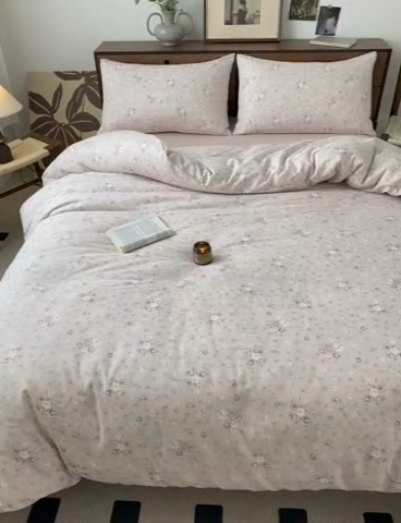 91家纺网 家纺一手货源 找家纺 2025新款全棉A类双层纱四件套系列-床拍 玫瑰庄园