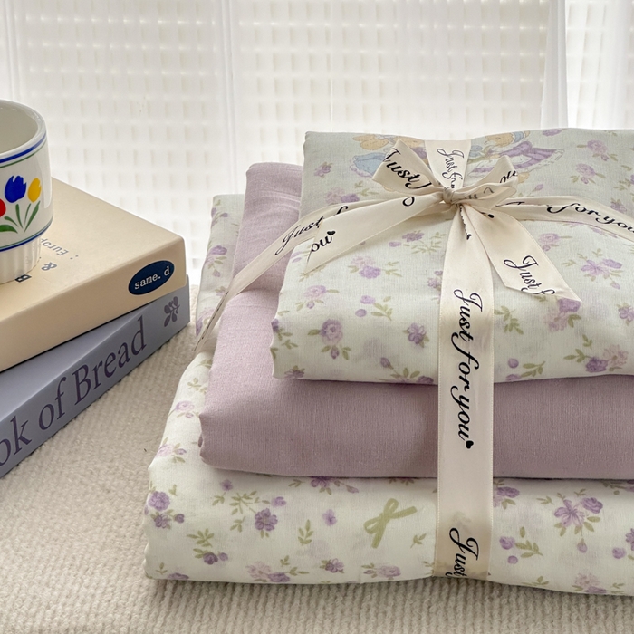 91家纺网 家纺一手货源 找家纺 2025新款全棉A类双层纱四件套系列-叠拍 花语兔