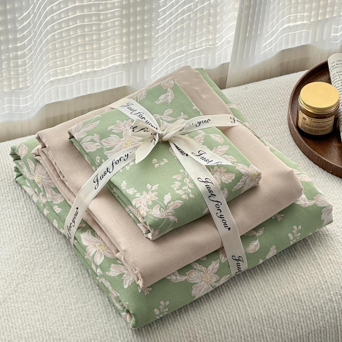 91家纺网 家纺一手货源 找家纺 2025新款全棉A类双层纱四件套系列-叠拍 温婉花语