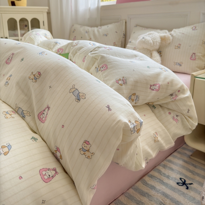 91家纺网 家纺一手货源 找家纺 2025新款全棉A类双层纱四件套系列-床拍 嬉戏谷