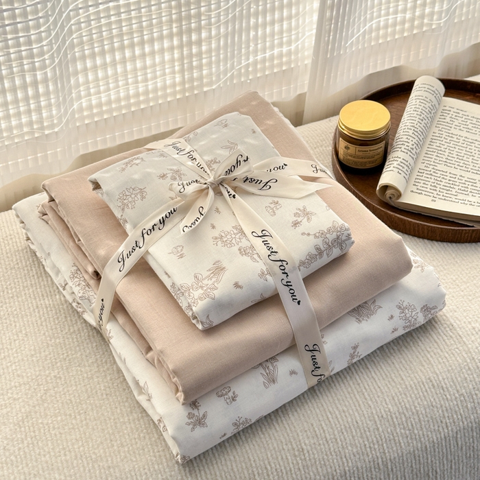 91家纺网 家纺一手货源 找家纺 2025新款全棉A类双层纱四件套系列-叠拍 松鼠小姐