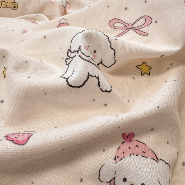 91家纺网 家纺一手货源 找家纺 2025新款全棉A类双层纱四件套系列-床拍 乖乖狗