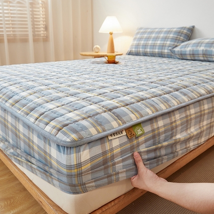 91家纺网 家纺一手货源 找家纺 喜居 2025新款全棉色织大豆夹棉床笠 晨曦蓝大豆夹棉床笠