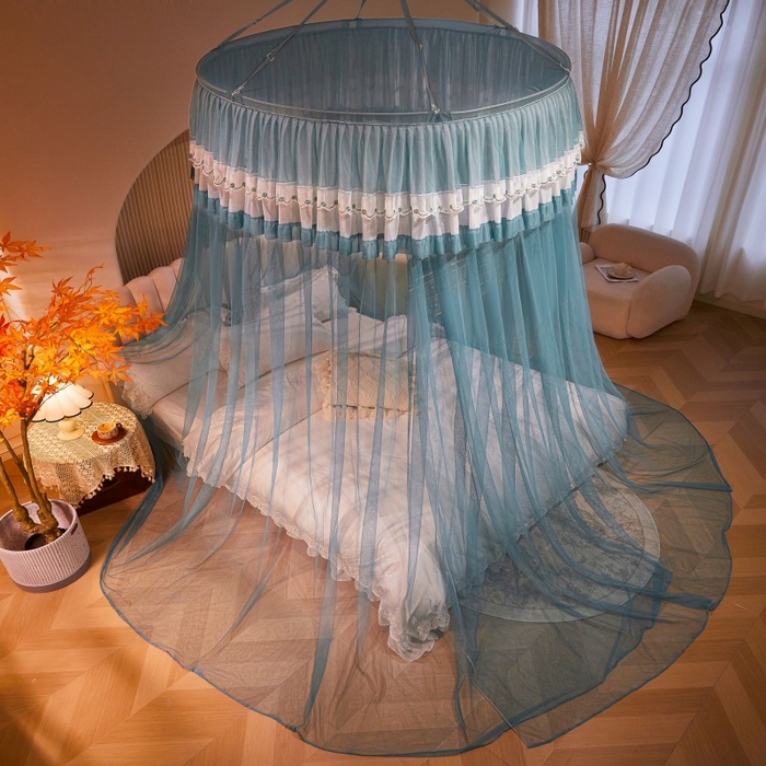 91家纺网 家纺一手货源 找家纺 雪姿家纺 2025新款圆顶公主风落地蚊帐-倾城 倾城-海洋兰