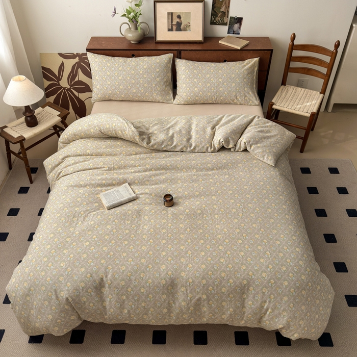 91家纺网 家纺一手货源 找家纺 2025新款全棉A类双层纱四件套系列-床拍 写意风情