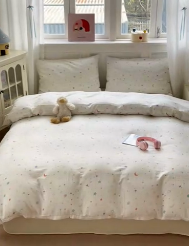 91家纺网 家纺一手货源 找家纺 2025新款全棉A类双层纱四件套系列-叠拍 星星点点